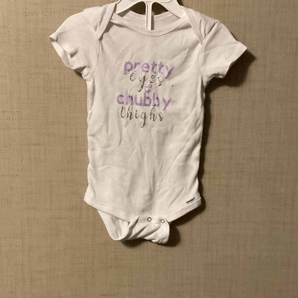 Gerber White Bodysuit with Purple and Gray Text